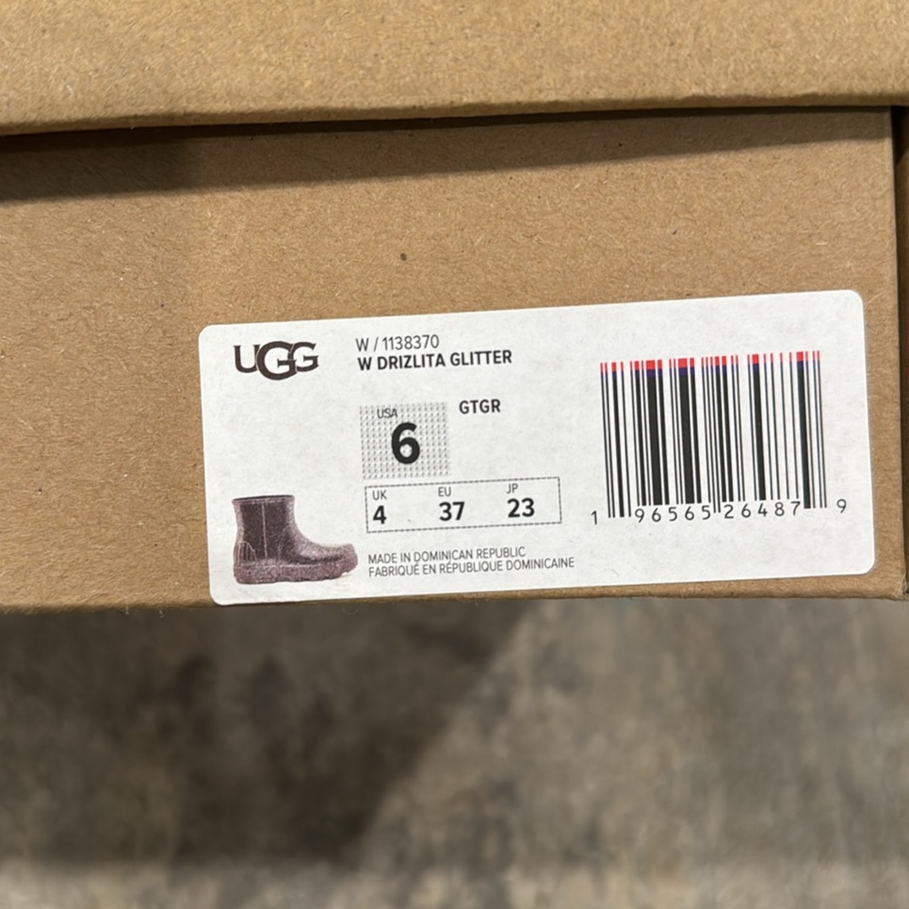NWT UGG Drizlita Glitter Gray Rain Boots, size 6 - Picture 12 of 15